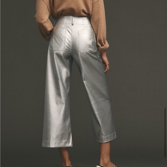 Anthropologie Colette Cropped Vegan Leather Metallic Pants - Picture 2 of 9